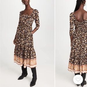 Floral Midi Dress in Black and Orange